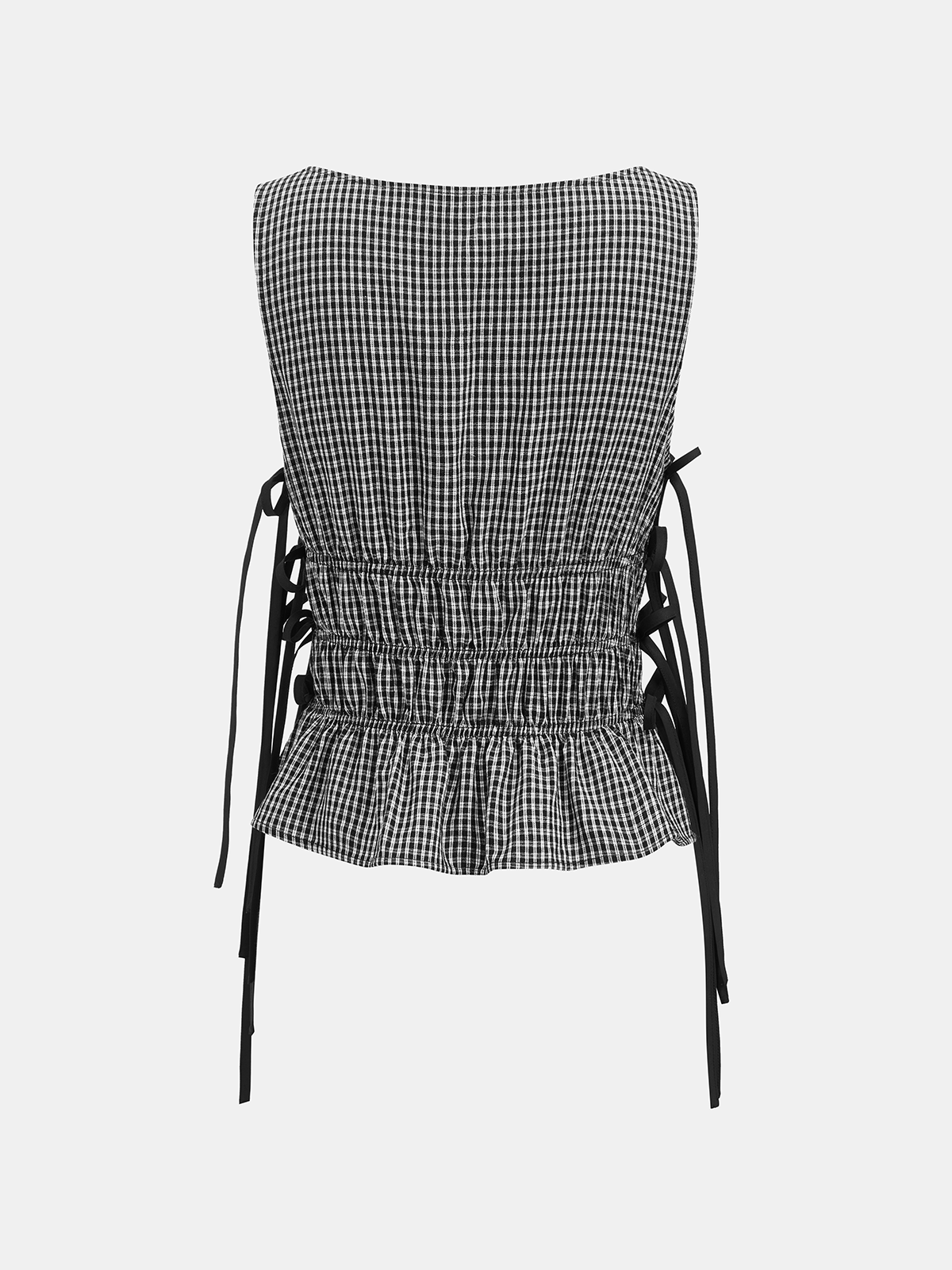Gingham Lace-Up Sleeveless Top & Pants Set