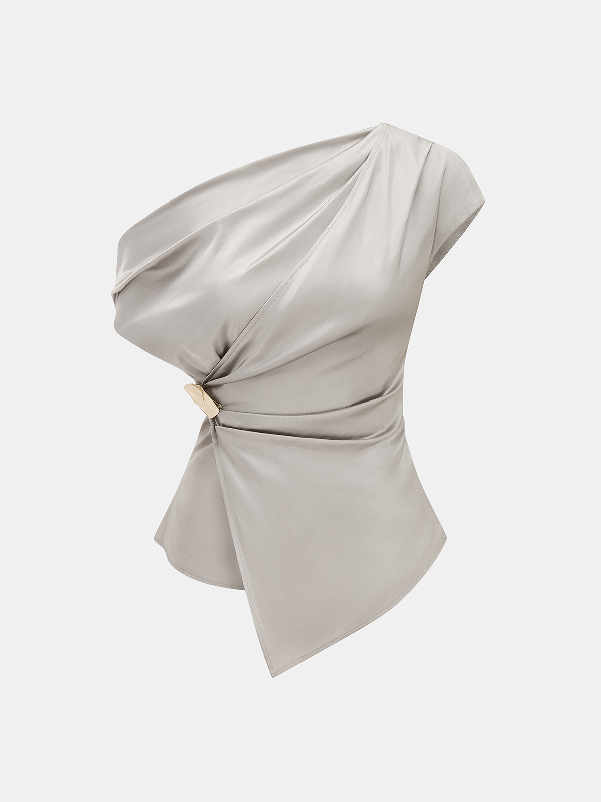 Satin One-Shoulder Top & Drawstring Pants Set