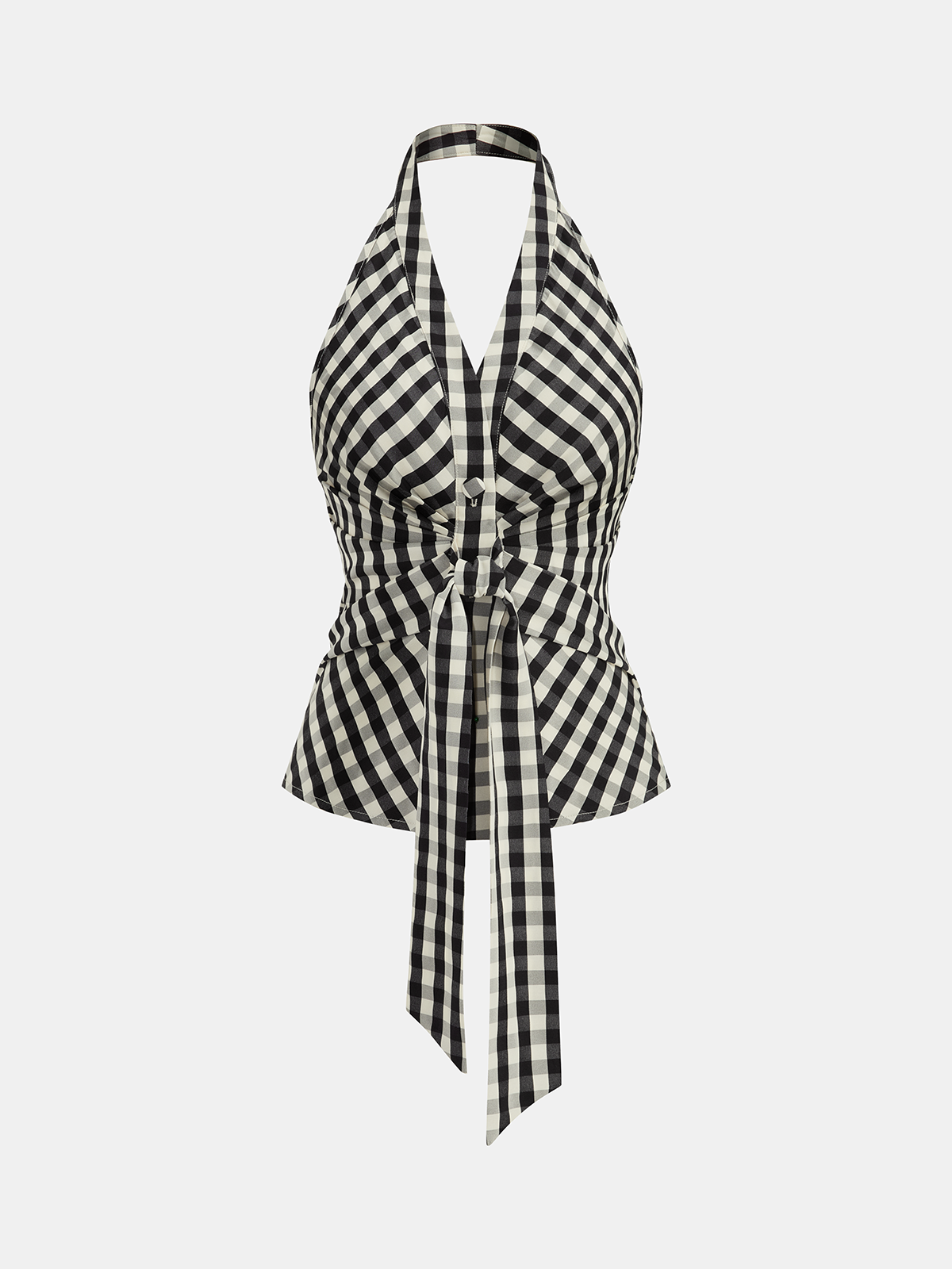 Gingham Halter Tie-Waist Top & Pants Set