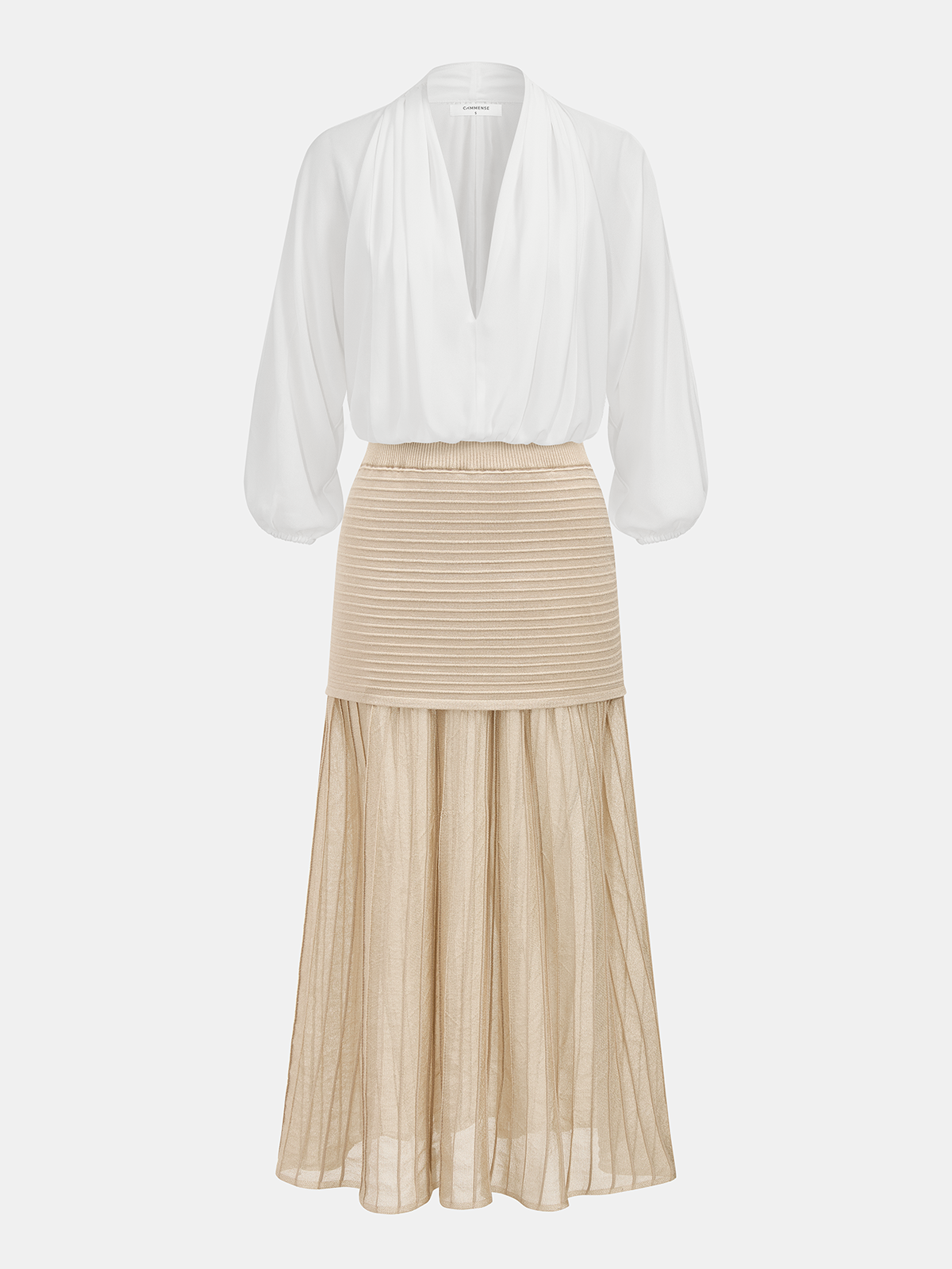 High Waist Patchwork Pleated Midi Skirt