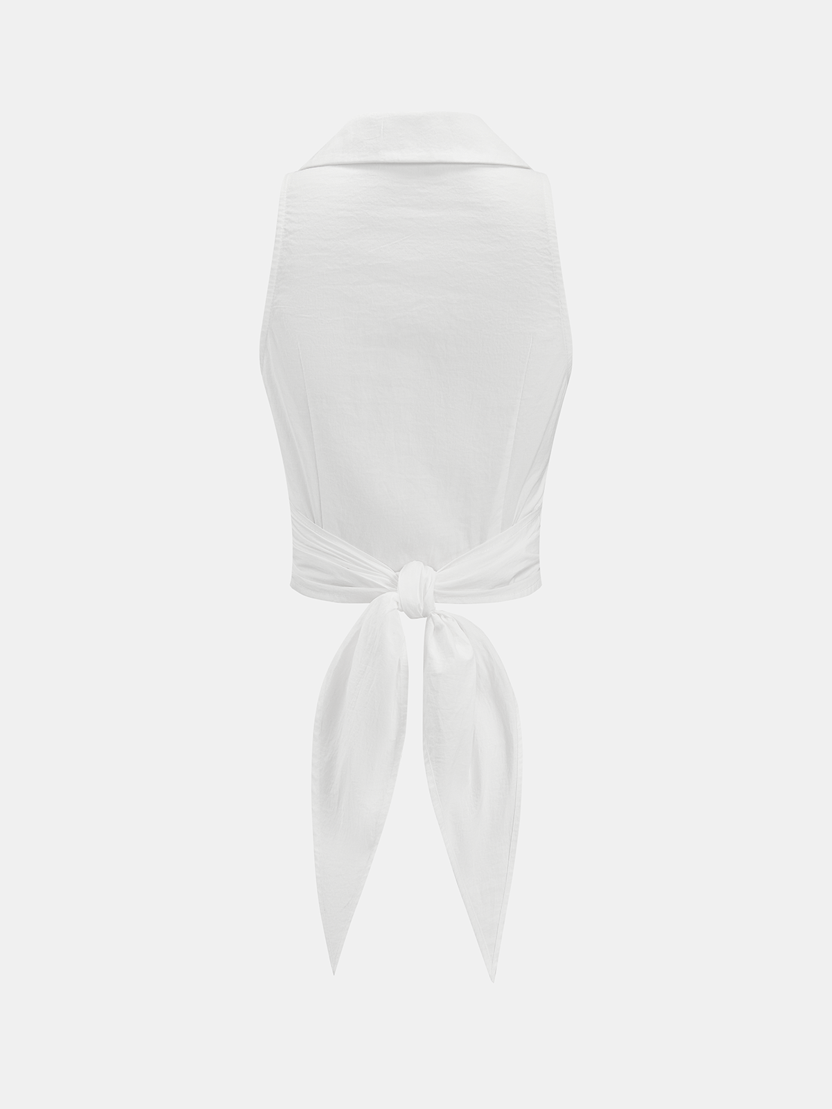 Collared Sleeveless Knotted Cropped Blouse