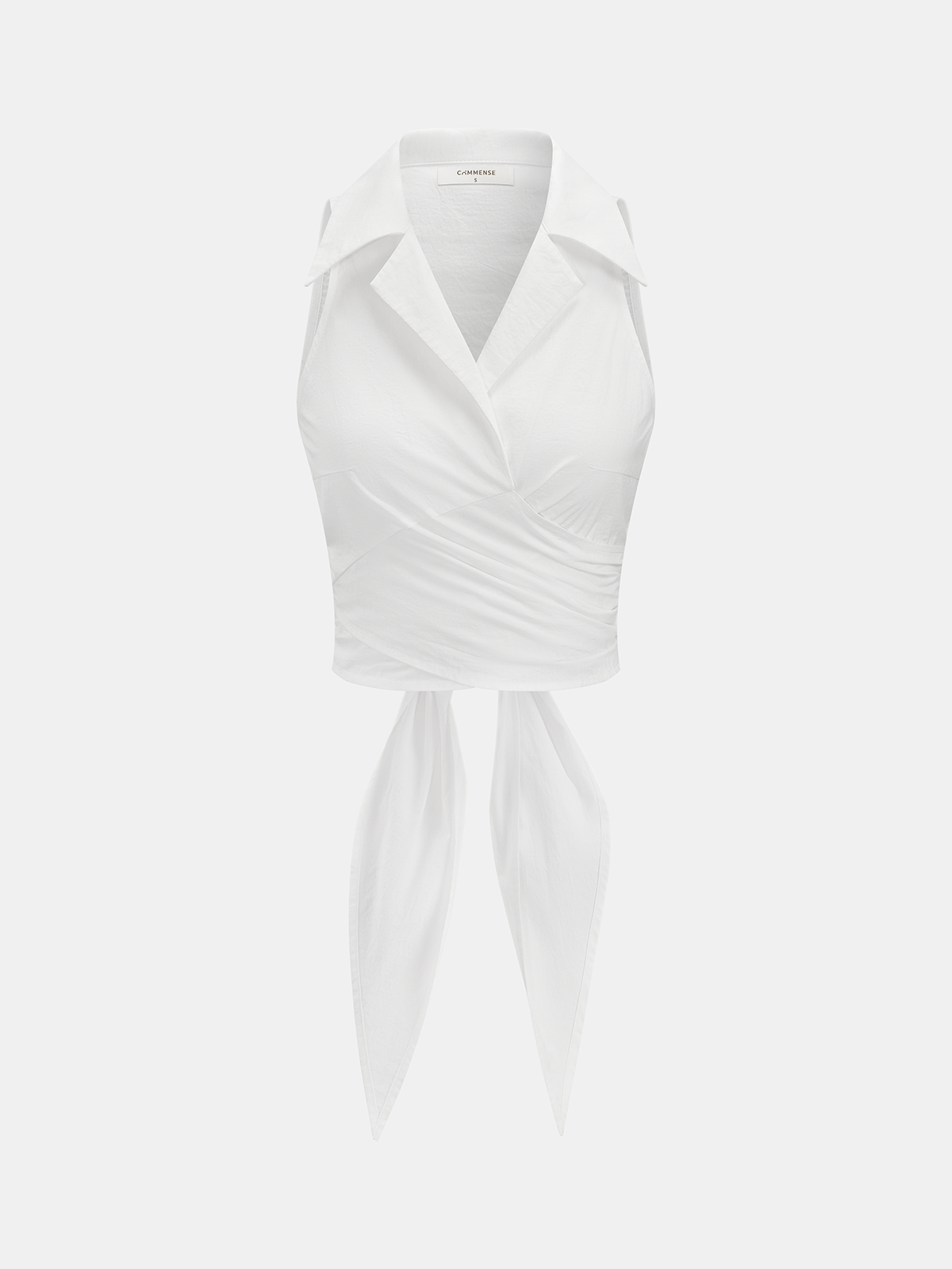 Collared Sleeveless Knotted Cropped Blouse