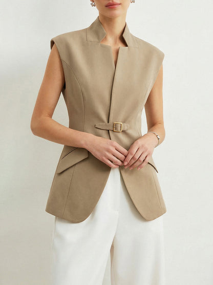 Notch Lapel Buckle Detail Blazer Vest
