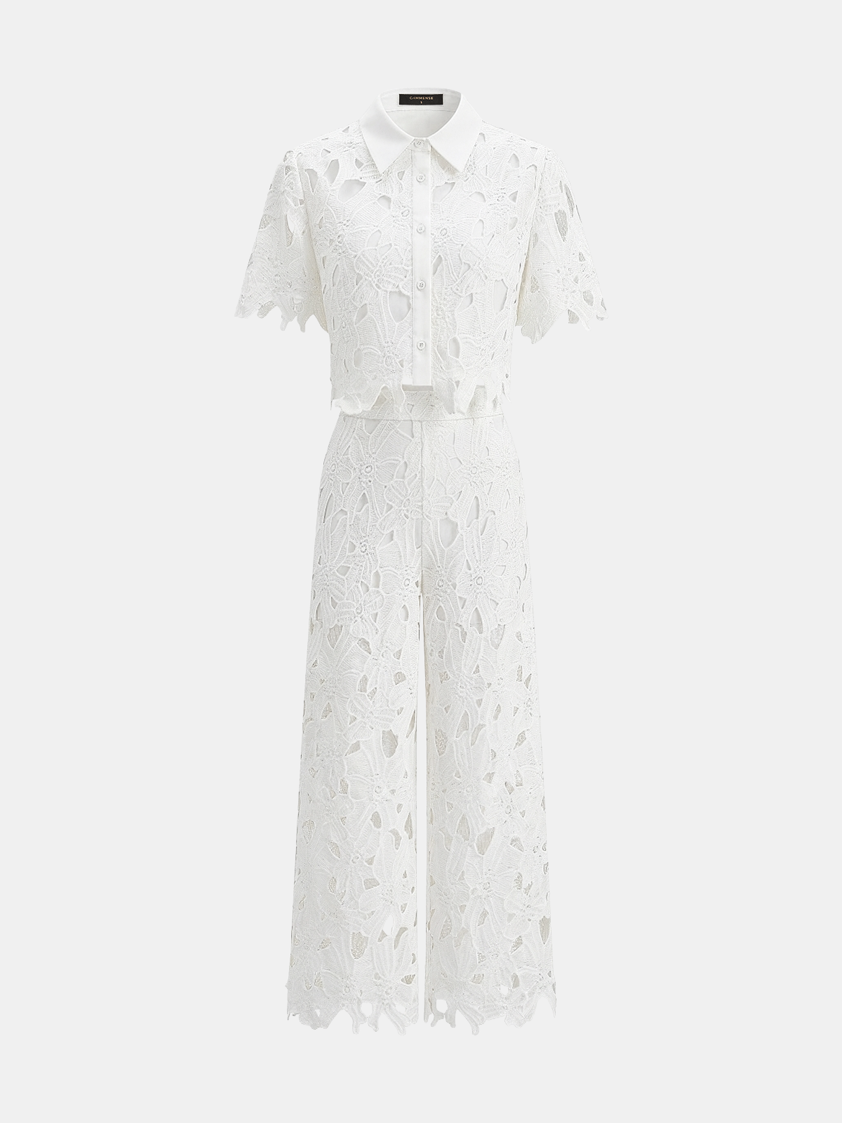Cutout Lace Short Sleeve Top & Pants Set