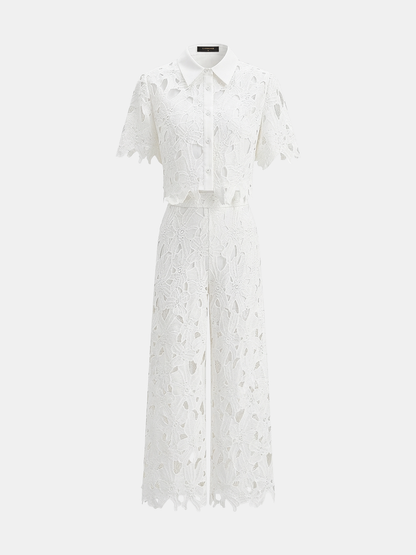 Cutout Lace Short Sleeve Top & Pants Set