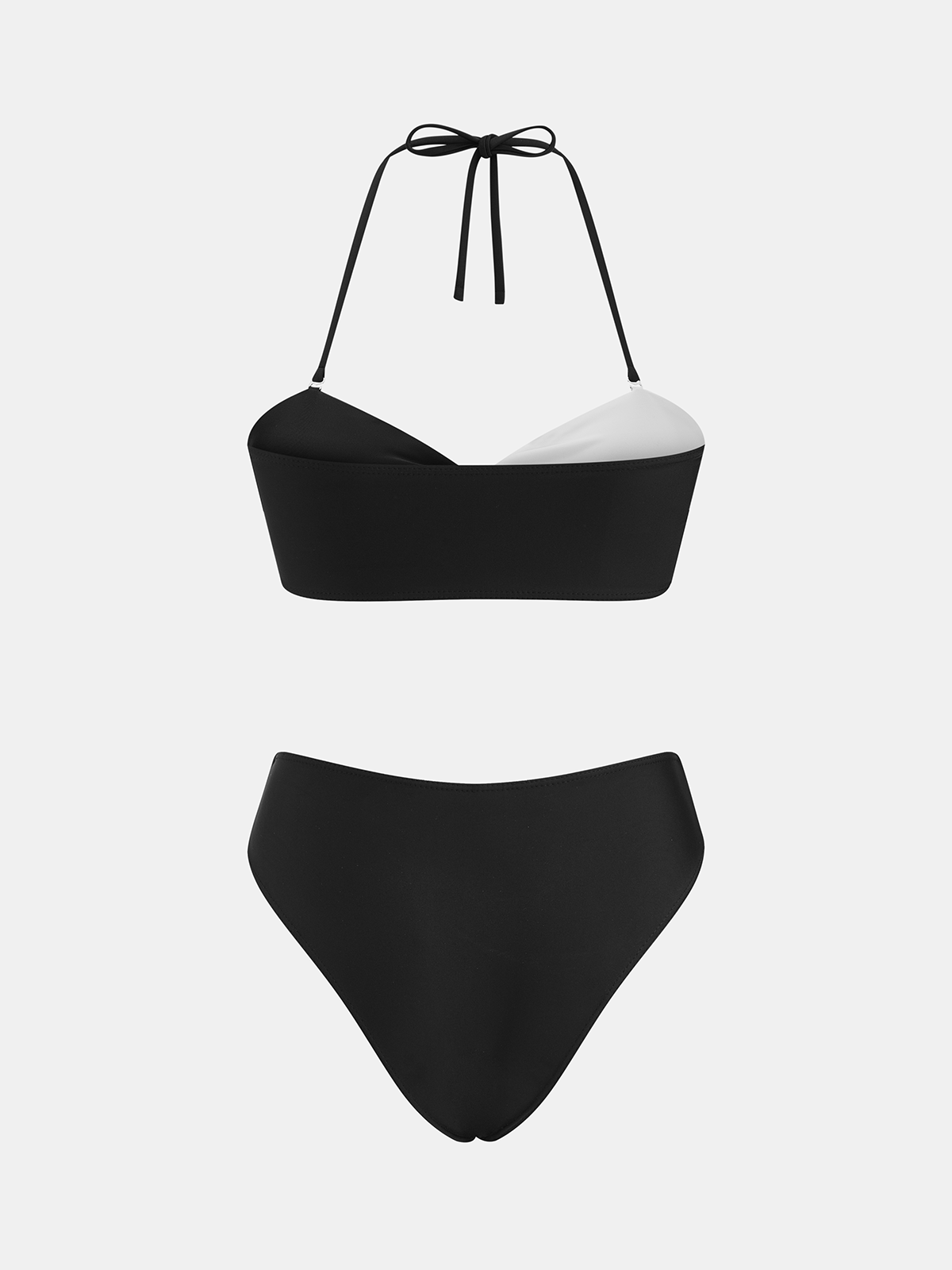 Two-Tone Twist Front Halter Bikini Set