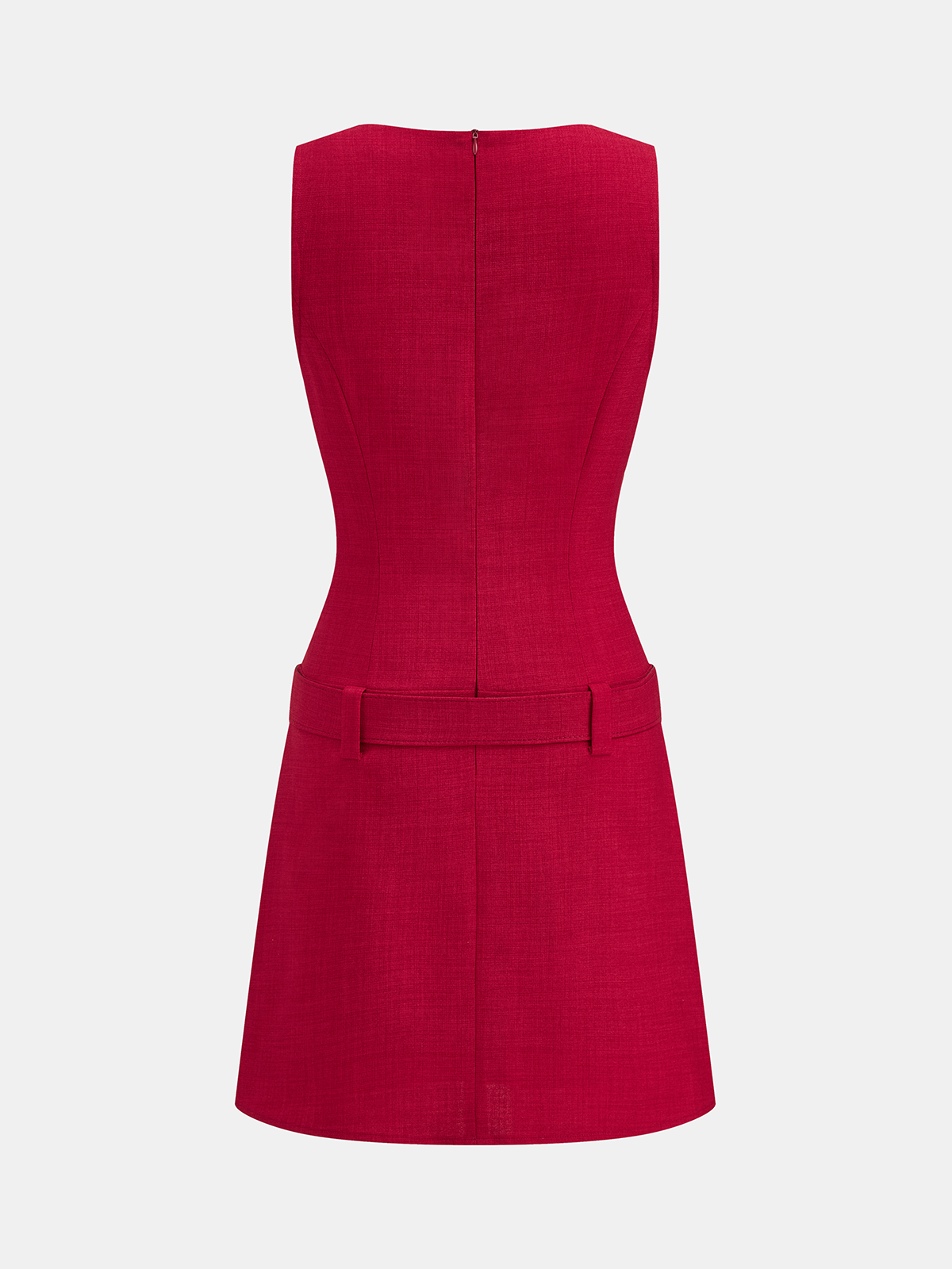 Belted V-Neck Sleeveless Mini Dress