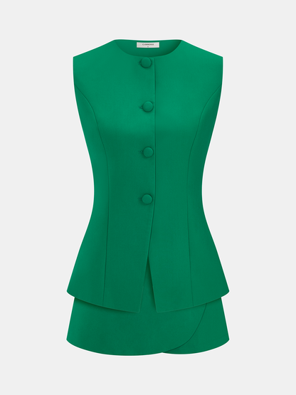 Button Front Tailored Vest & Skort Set