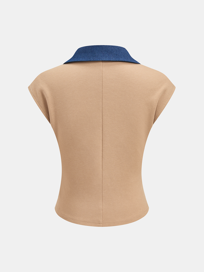 Denim Panel Sleeveless Knit Top & Pants Set