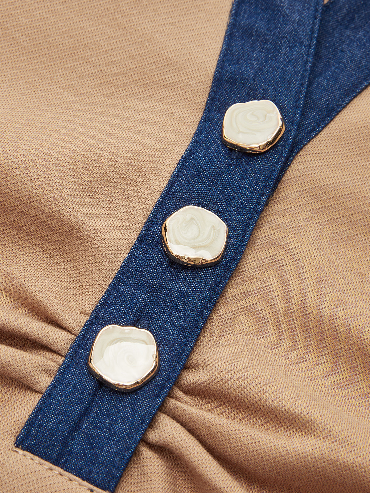 Denim Panel Sleeveless Knit Top & Pants Set