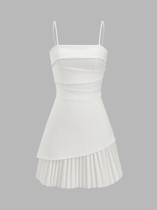 Pleated Hem Asymmetrical Cami Mini Dress