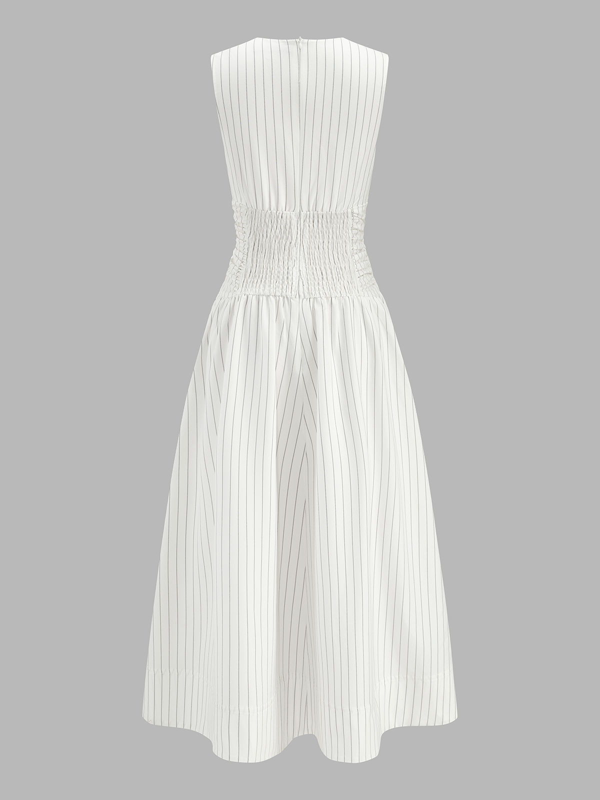 Cotton Blend Striped Ruched Sleeveless Maxi Dress