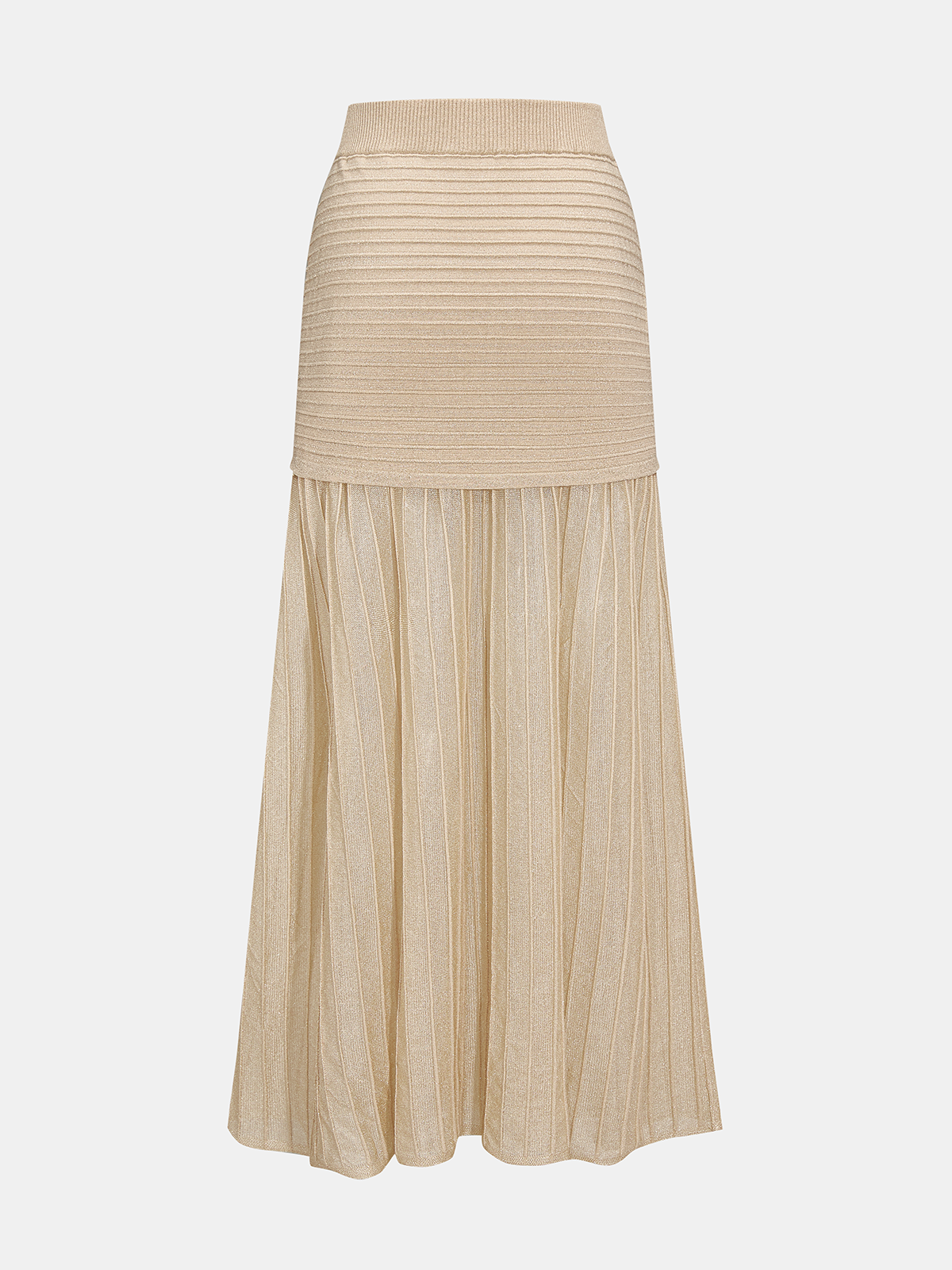 High Waist Patchwork Pleated Midi Skirt