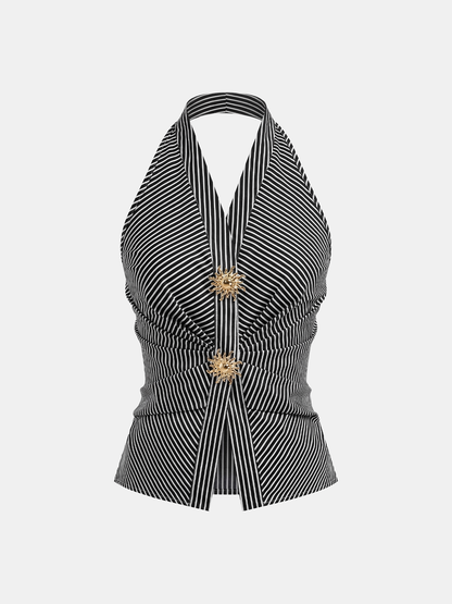 Cotton Blend Striped Halter Top