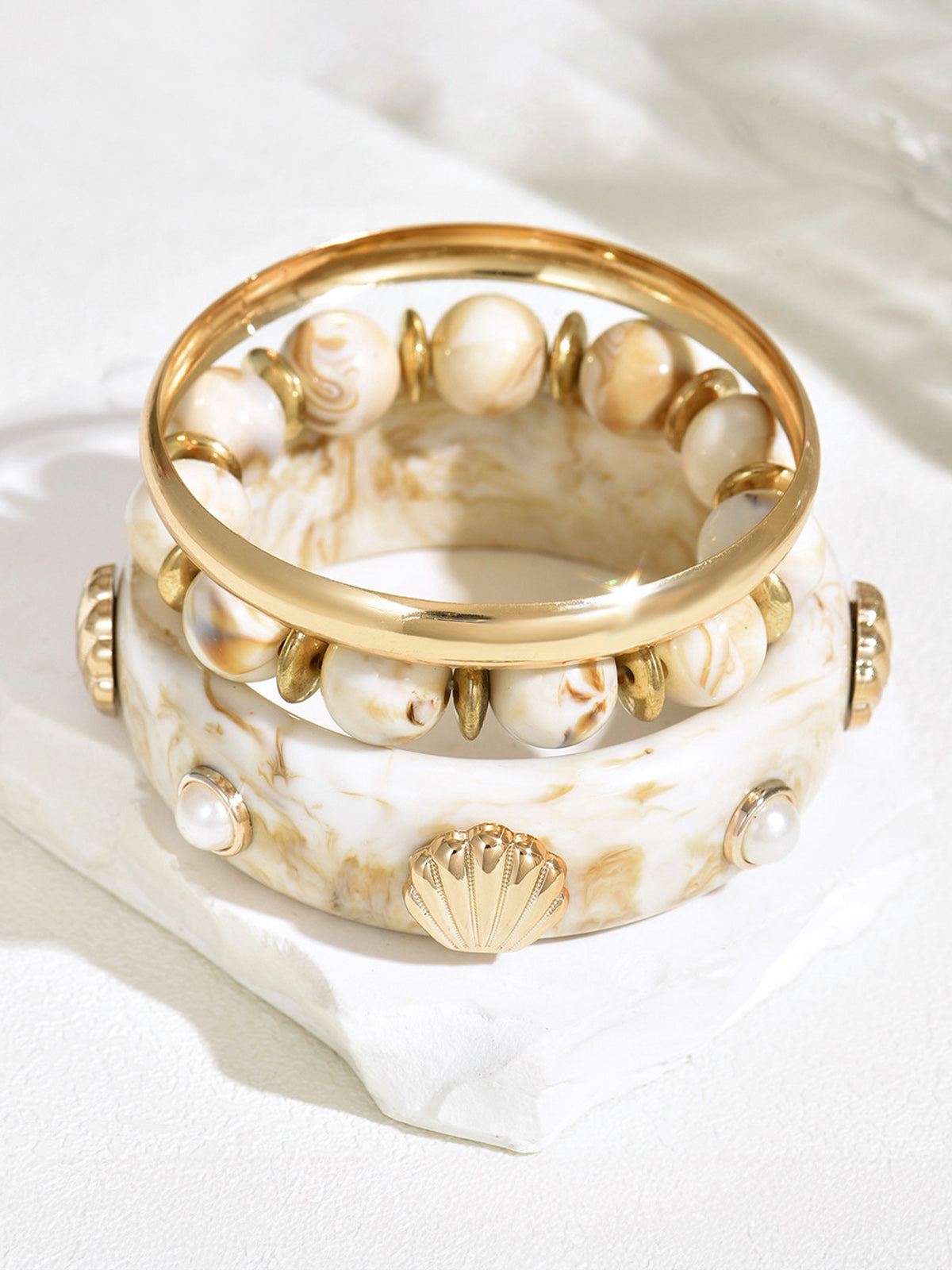3pcs Stackable Shell Bracelet Set