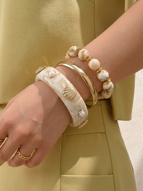 3pcs Stackable Shell Bracelet Set