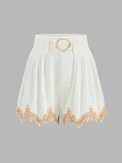 Cotton Embroidered Shirt & Belted Shorts Set