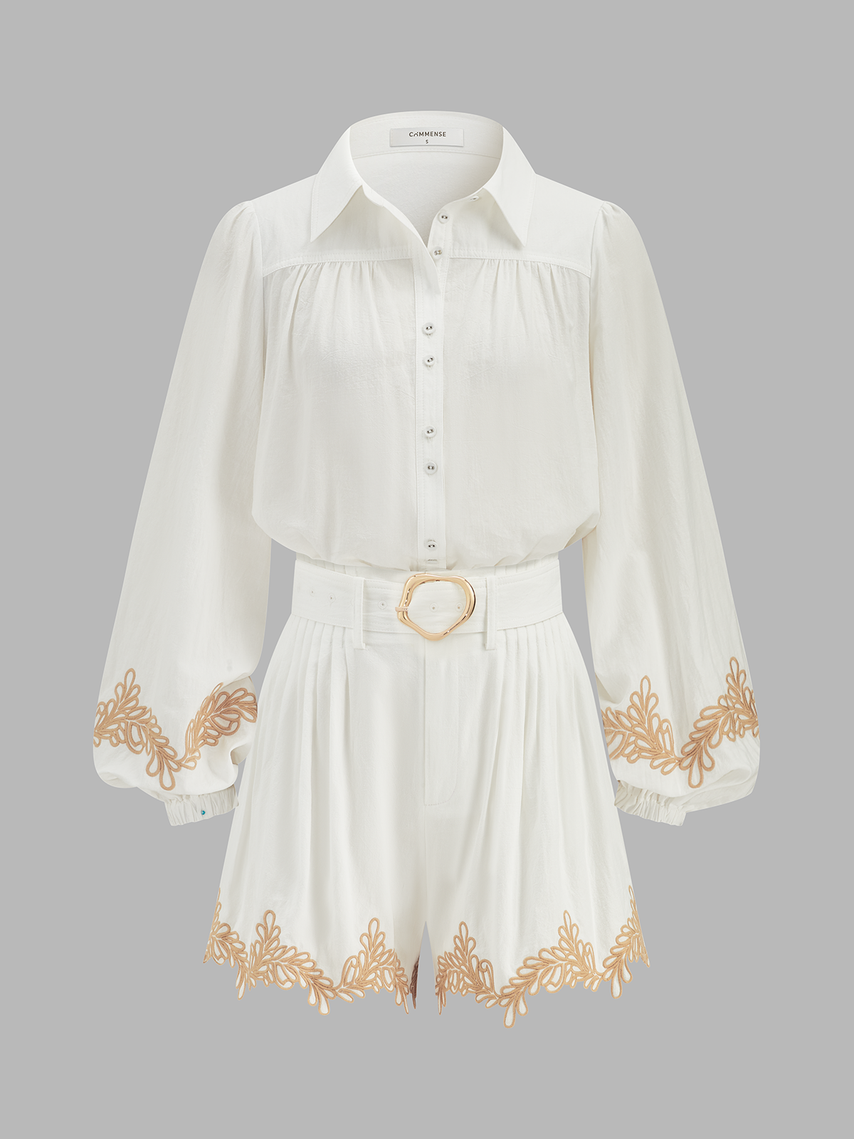 Cotton Embroidered Shirt & Belted Shorts Set