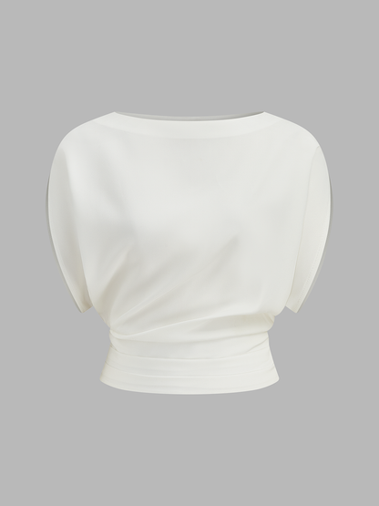 Ruched Cinched Waist Boat Neck Blouse