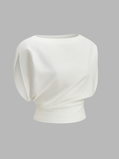 Ruched Cinched Waist Boat Neck Blouse