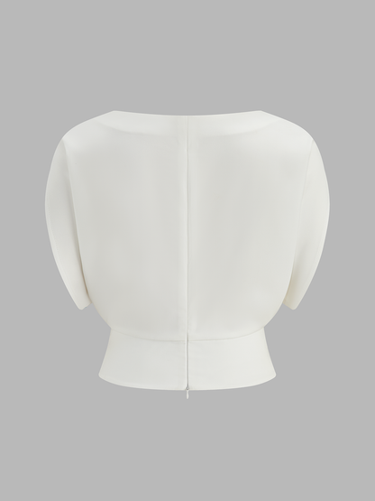 Ruched Cinched Waist Boat Neck Blouse