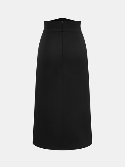 High-Waist Overlap Split Midi Skirt