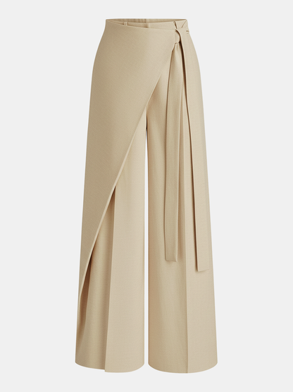 Puddle Hem Asymmetric Wrap Wide-Leg Pants