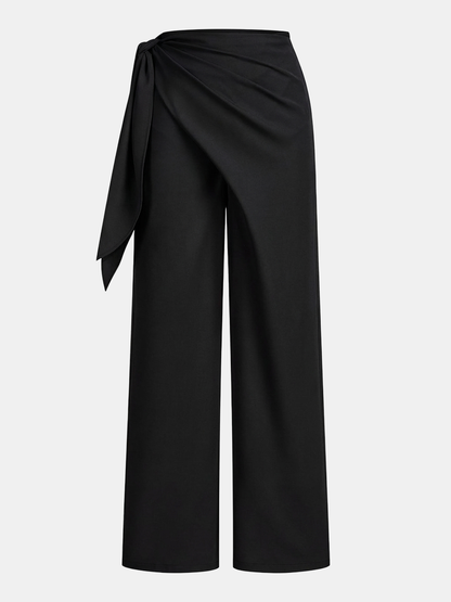 Draped Wrap Wide-Leg Pants