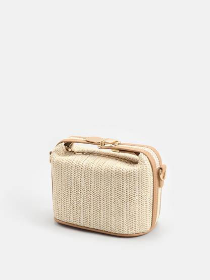 Woven Boxy Top Handle Crossbody Bag