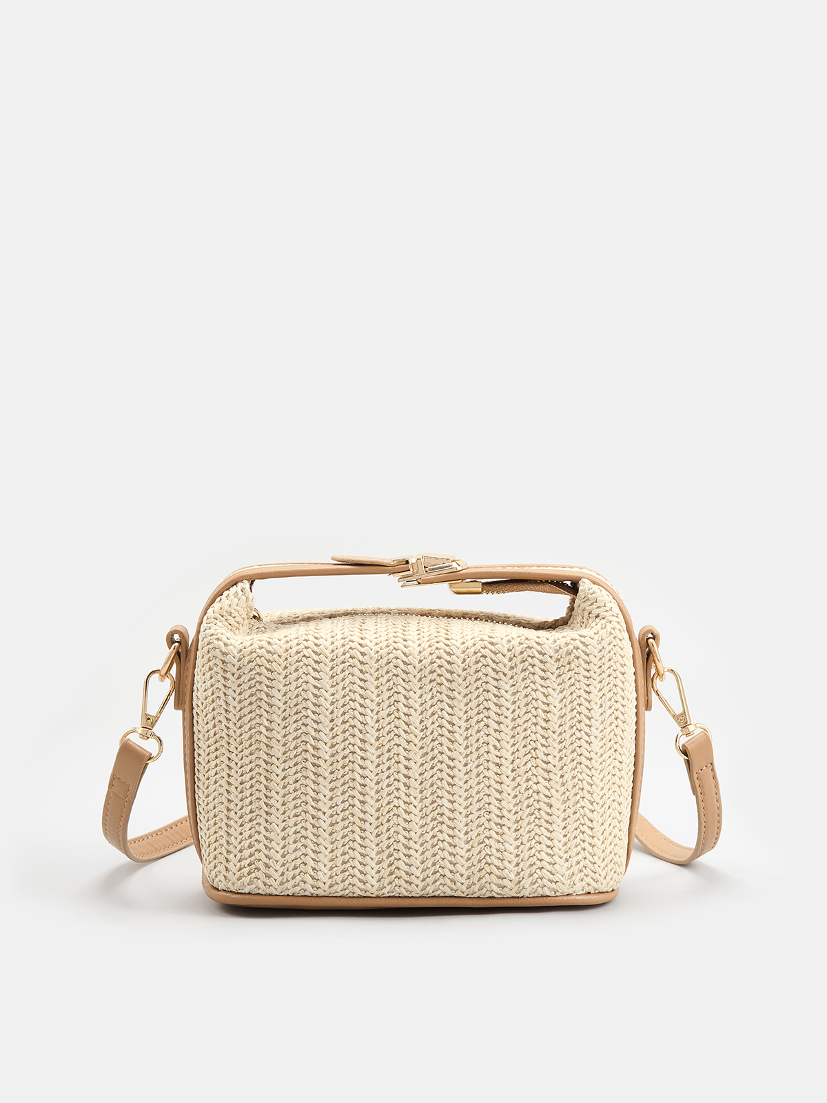 Woven Boxy Top Handle Crossbody Bag