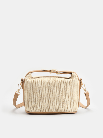 Woven Boxy Top Handle Crossbody Bag