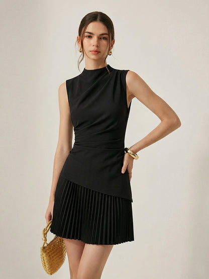 Sleeveless Asymmetrical Pleated Mini Dress