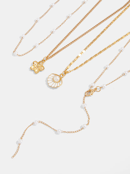 Layered Pearl Flower Shell Necklace