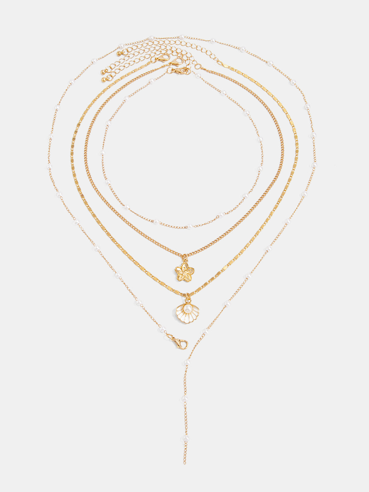 Layered Pearl Flower Shell Necklace