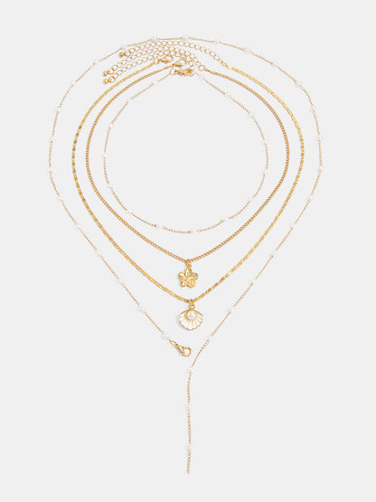 Layered Pearl Flower Shell Necklace