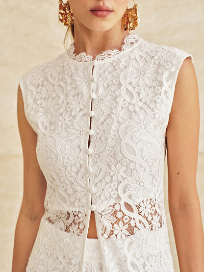 Sleeveless Lace Longline Top