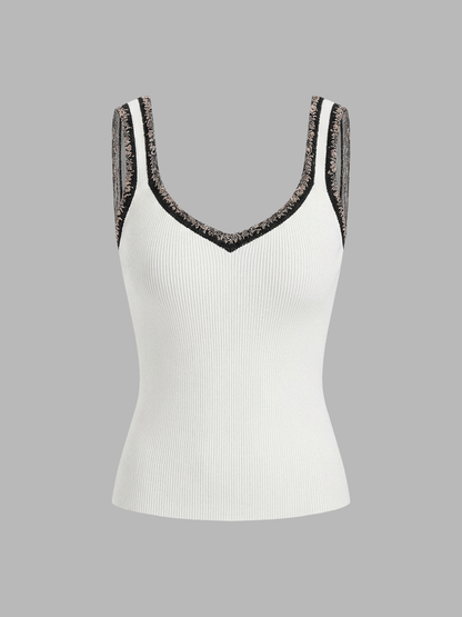 Contrast Trim Ribbed Knit Tank Top