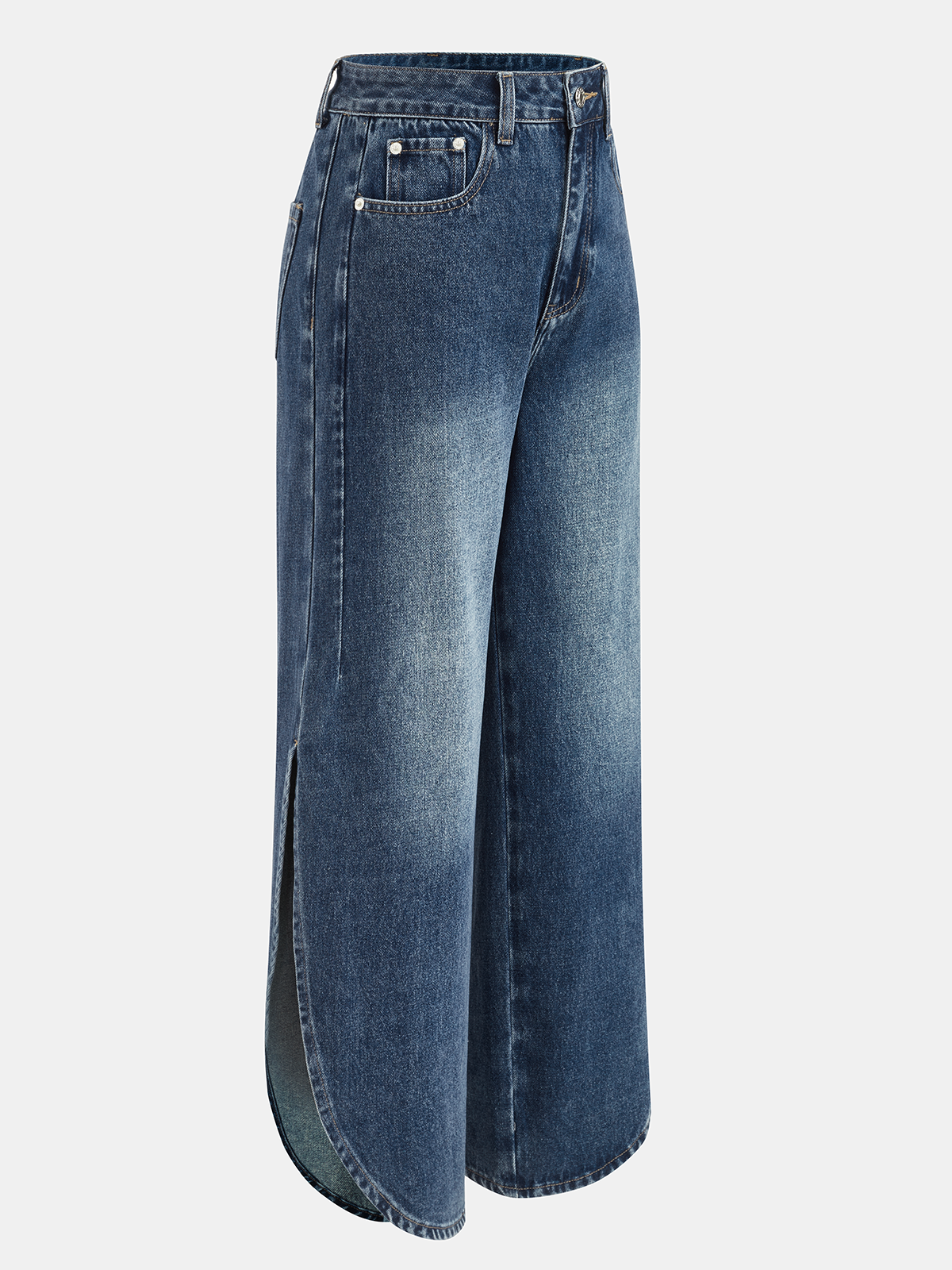 Side Slit Mid-Waist Wide-Leg Jeans