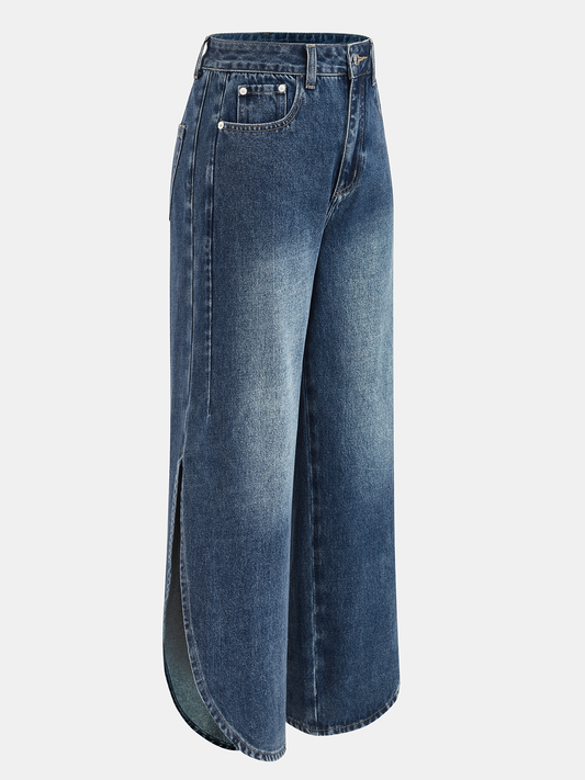 Side Slit Mid-Waist Wide-Leg Jeans