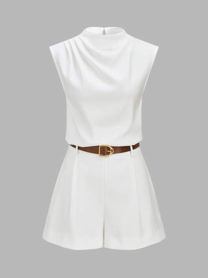 Draped Sleeveless Top & Belted Shorts Set