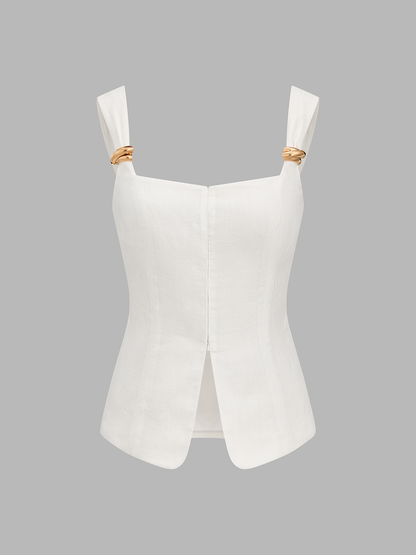Linen Blend Metal Detail Cami Top