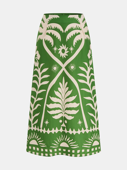 Tropical Print Tie-Back Cami Top & Midi Skirt Set