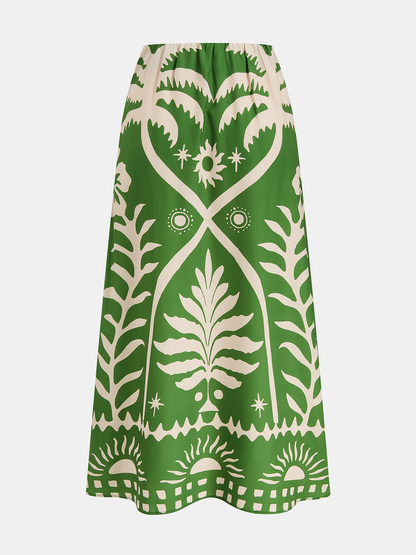 Tropical Print Tie-Back Cami Top & Midi Skirt Set