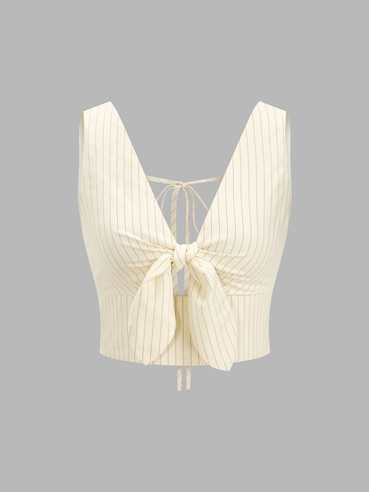 Striped Tie-Front Cropped Top & Shorts Set