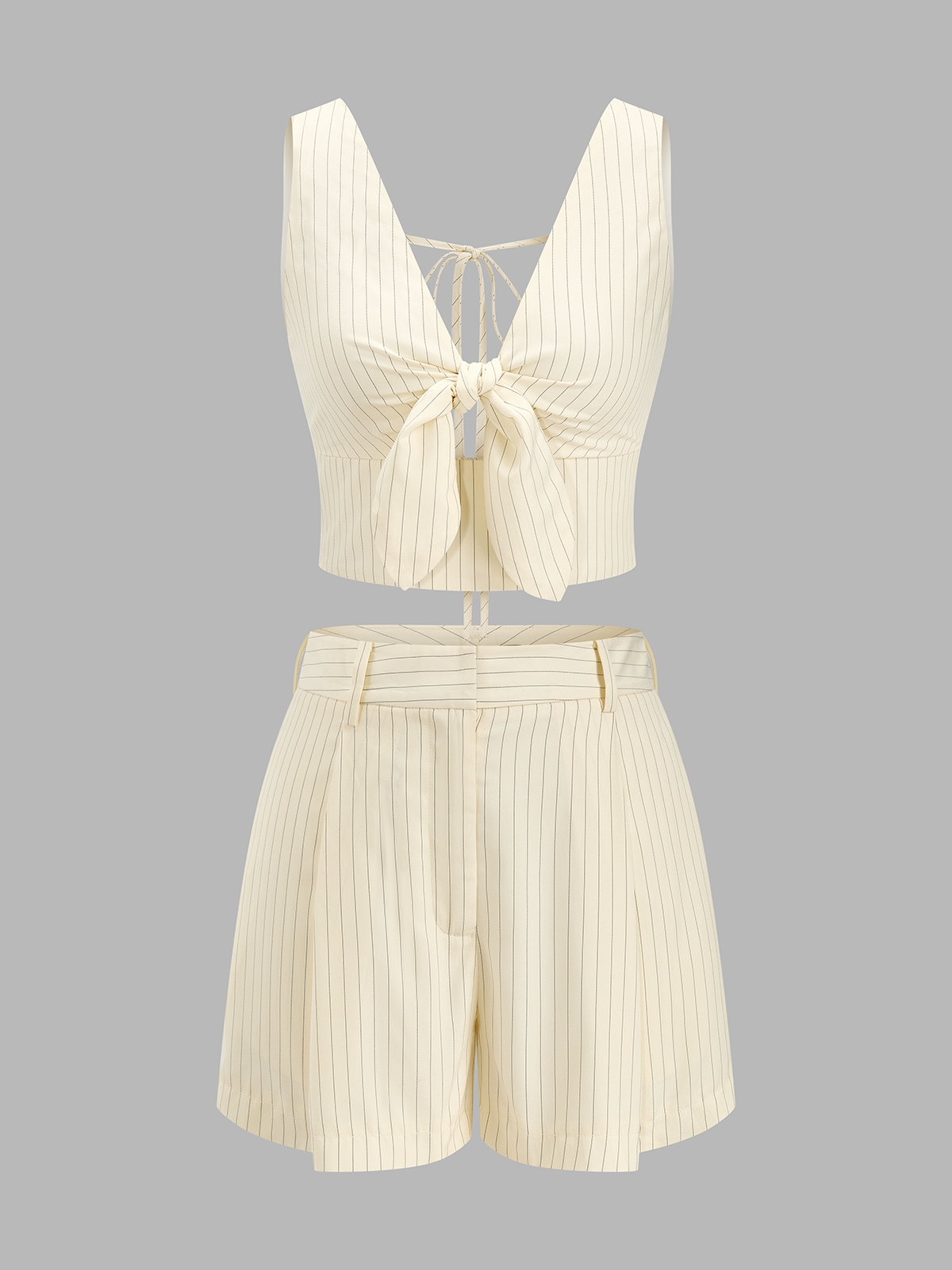 Striped Tie-Front Cropped Top & Shorts Set