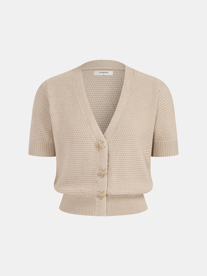 V-Neck Short Sleeve Starfish Button Cardigan