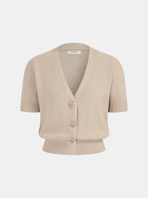 V-Neck Short Sleeve Starfish Button Cardigan