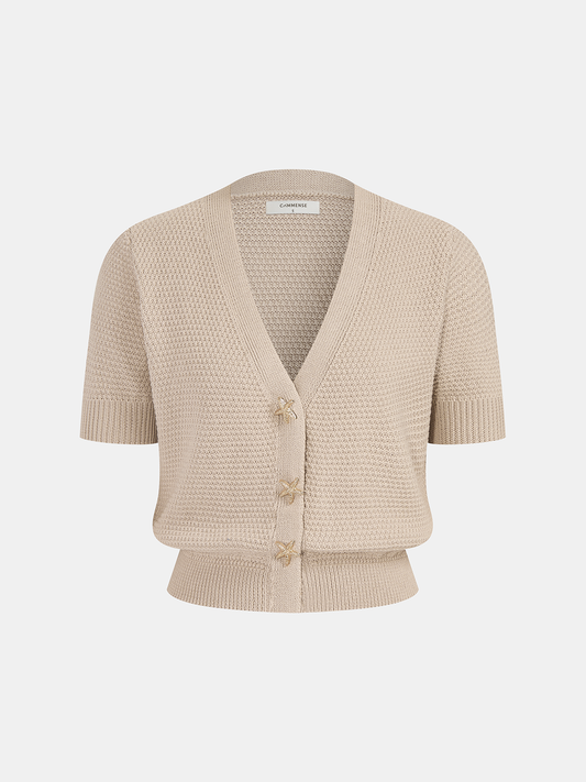 V-Neck Short Sleeve Starfish Button Cardigan