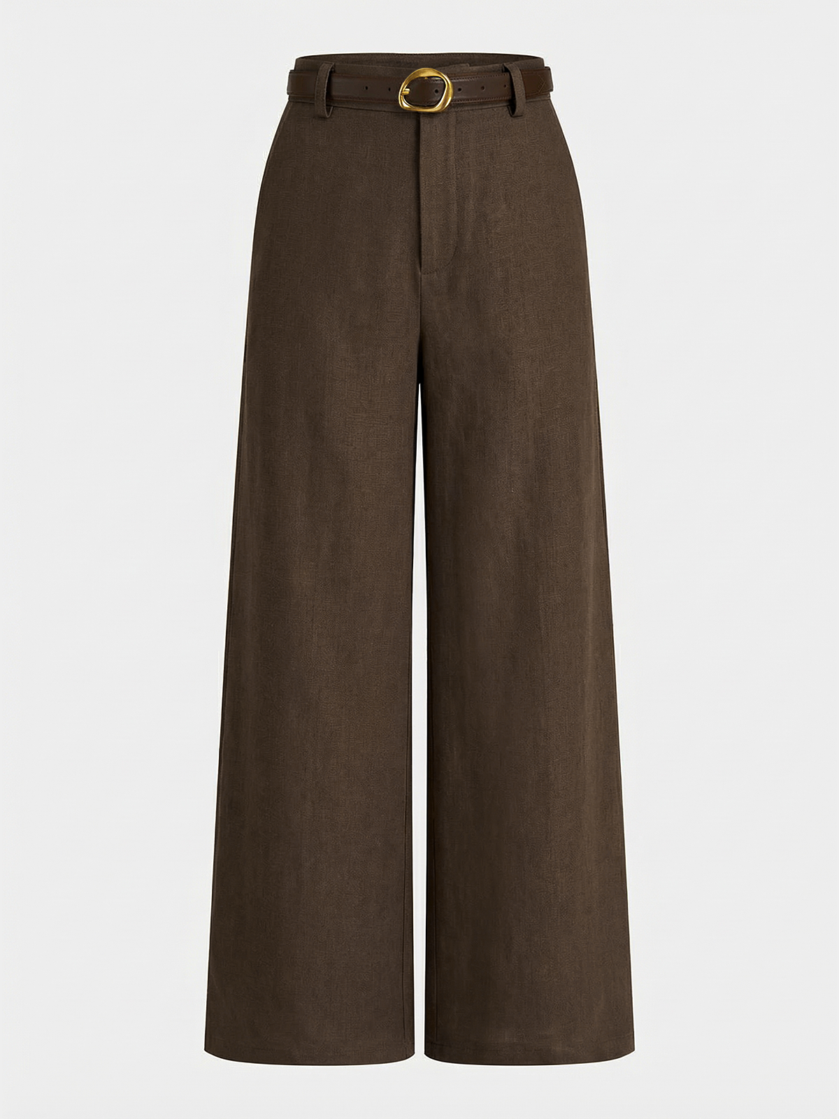 Belted Linen-Blend Wide-Leg Pants