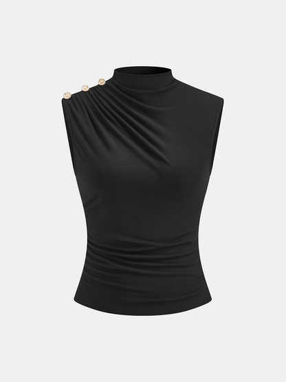 Ruched Mock Neck Sleeveless Top